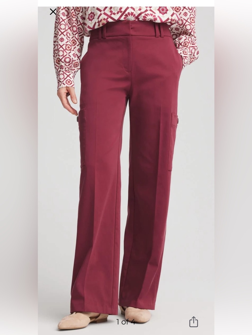 Chico's Sateen Wide-Leg Cargo Pants in Deep Burgundy